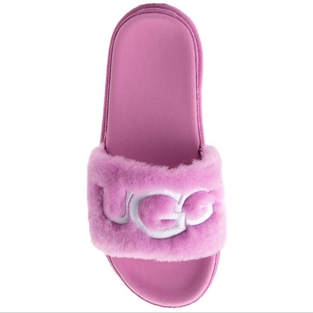 UGG Women’s Laton Fur Slides Fluffy Hot Pink - Picture 3 of 4